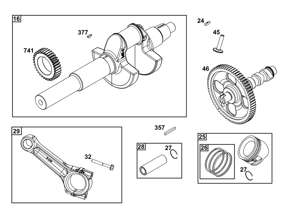 Crankshaft Group Diagram and Parts List for 540477-0129-B5 400000 - 699999 Briggs and Stratton Engine